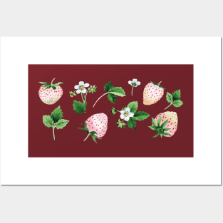 White Strawberries Cottagecore Posters and Art